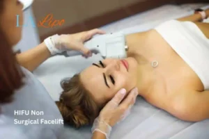 Woman having Hi-Fu to reduce wrinkles Richmond.