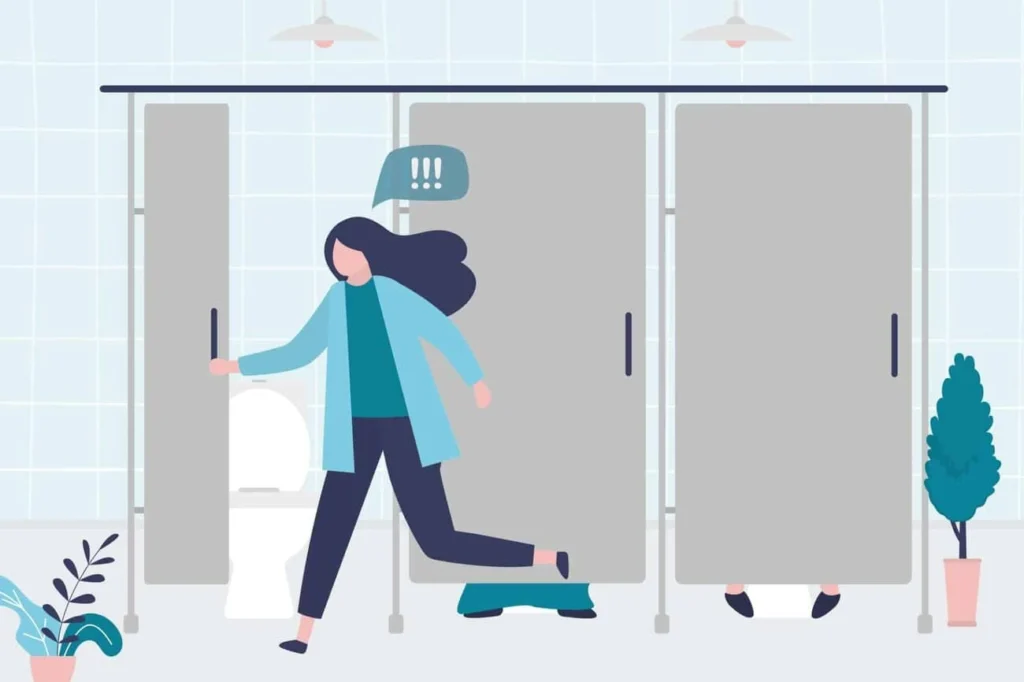 graphic of Urine incontinence Richmond woman running to the toilet.