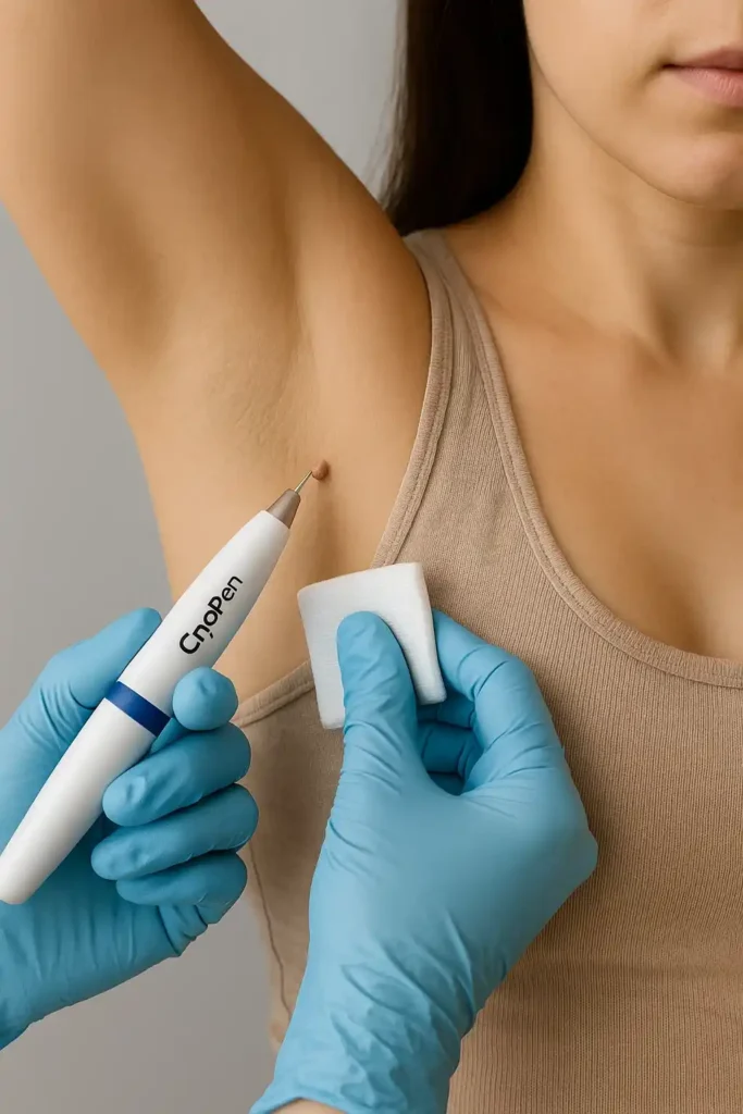 woman having cryopen to remove underarm skin tags Richmond