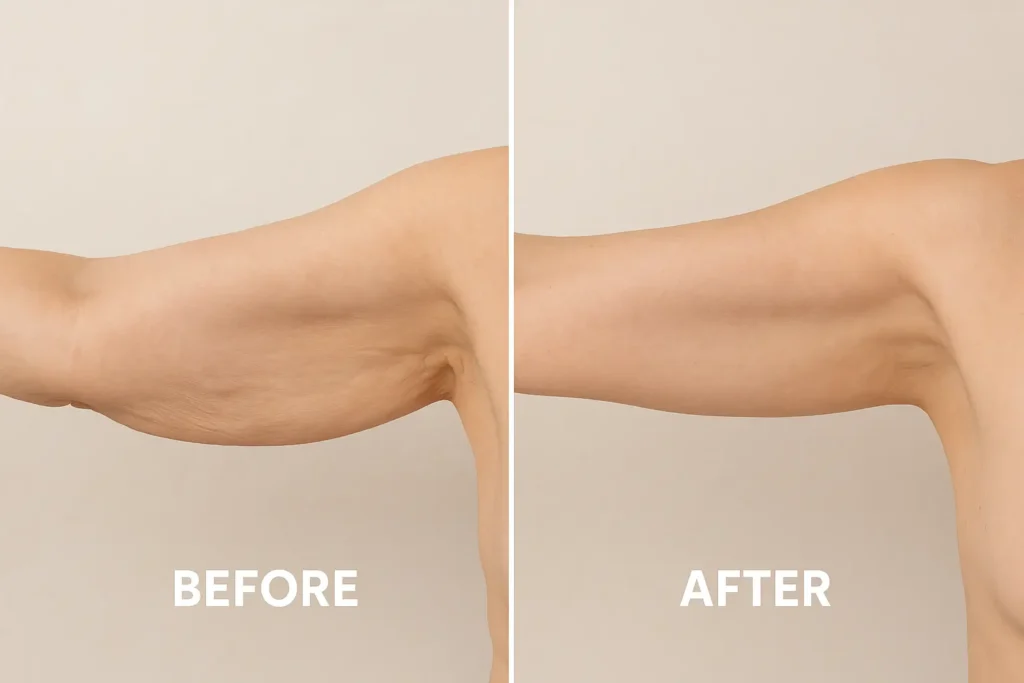 Picture of LA LIPO Richmond before and after results of skin tightening treatment on the upper arms.